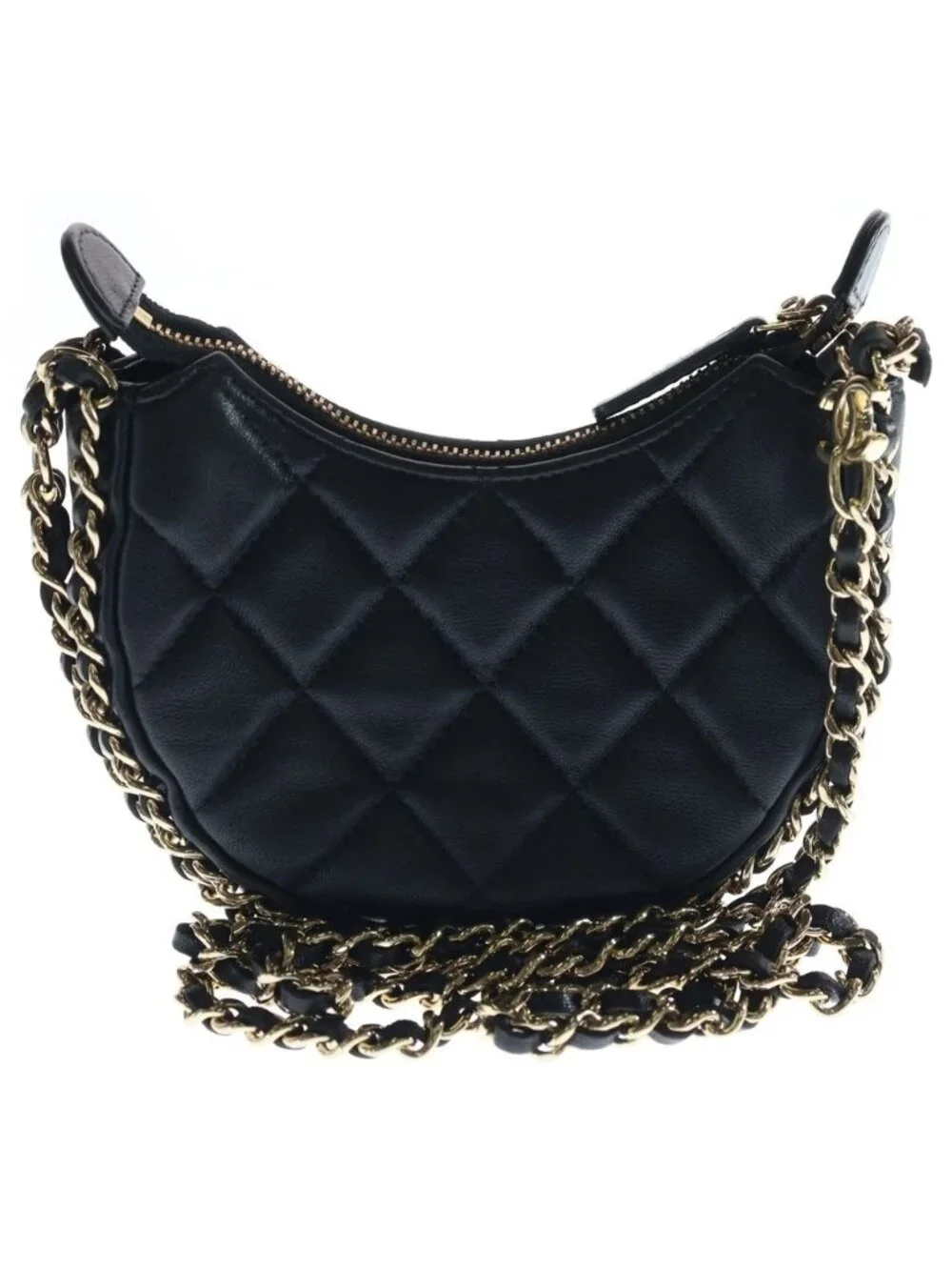 Chanel Quilted Hobo Back Chain Shoulder Mini Gold Lambskin Black